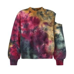 525 America Tie Dye Cut Out Cold Shoulder Pullover‎ Top Grunge Edgy Small NWT